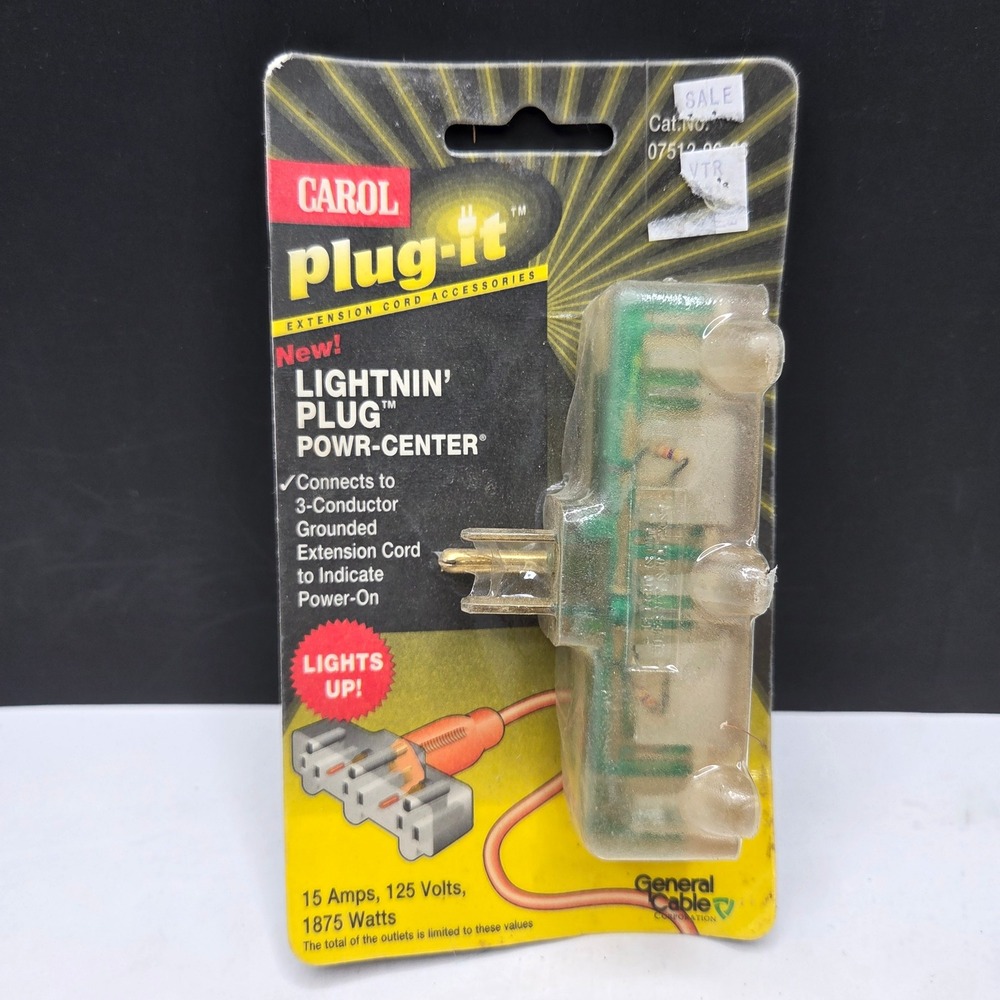 Carol Plug-It Lightnin' Plug Powr-Center 3-Outlet Grounded Adapter Lighted Clear